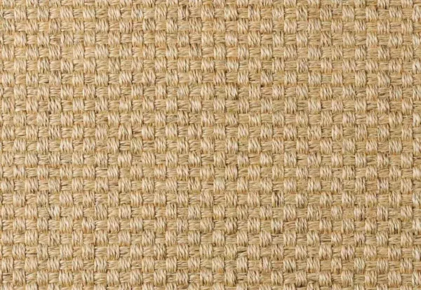 Close-up of a woven texture featuring a tight grid pattern made of natural fibers in beige tones.