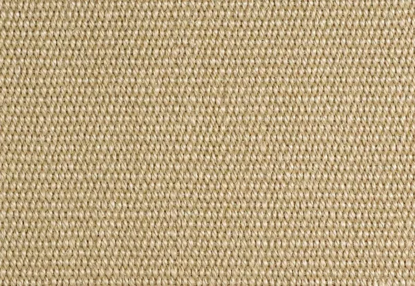 Close-up of a beige woven fabric texture with a tightly knit pattern, showing uniform, interlacing threads.