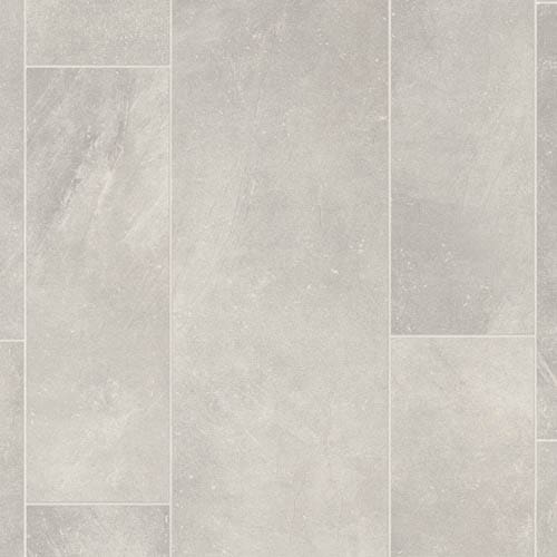 Gray rectangular floor tiles with a subtle, stone-like texture arranged in a staggered pattern.