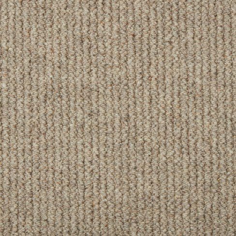 Close-up image of a beige, textured carpet with vertical ribbing patterns.