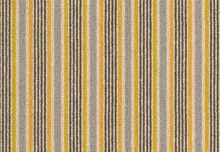 A woven fabric with vertical stripes in varying shades of beige, yellow, and dark brown.