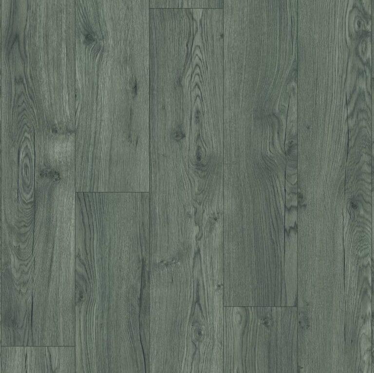 A close-up view of a wooden floor with a grey finish, displaying natural grain patterns and textures.