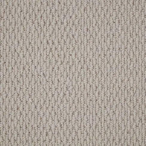 Close-up view of a textured beige carpet with a tightly woven pattern.