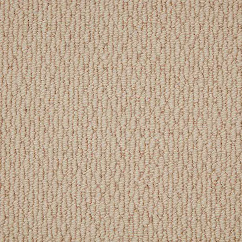 Close-up of a beige textured carpet with a loop pile design.