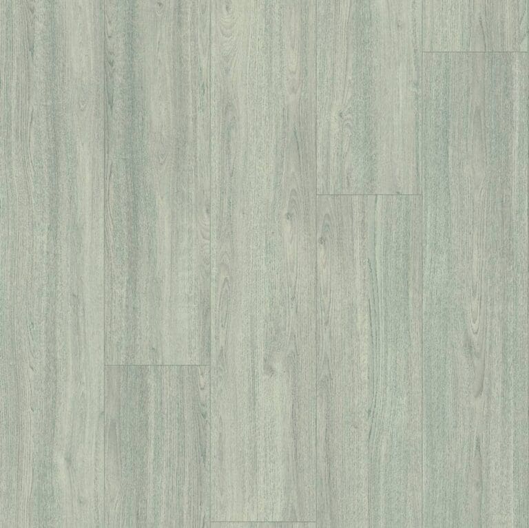 Light gray wood-patterned laminate flooring surface with visible grain and subtle texture.