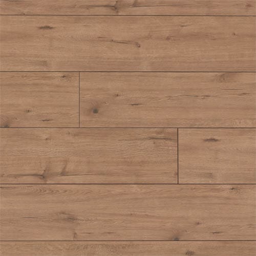 A close-up view of wooden floor panels with a natural, light brown finish, showing wood grain patterns and slight imperfections.