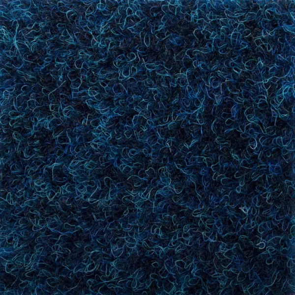 Close-up of a textured surface composed of densely packed blue and dark blue fibers, creating a tangled, intricate pattern typical of Solid Velour Sheet & Tile seen in commercial settings.