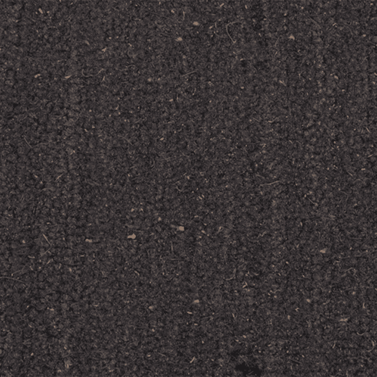 Close-up of a dark brown, textured carpet, showing a tightly woven surface with some visible specks and fibers.