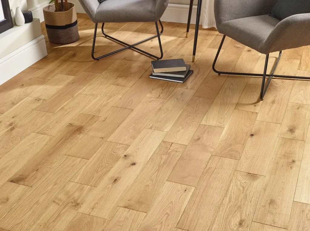 Wooden floor with chairs and books.