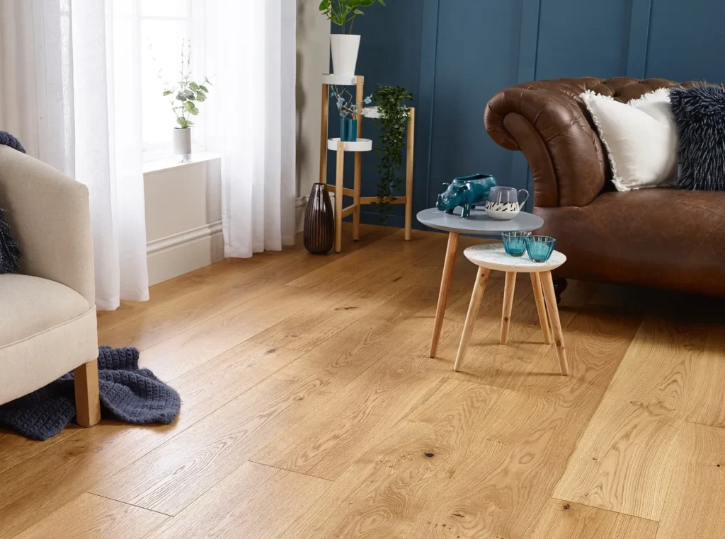 Cozy living room with wooden floor.