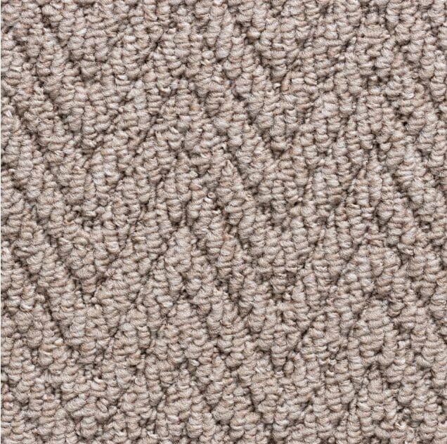 Beige textured carpet with herringbone pattern.
