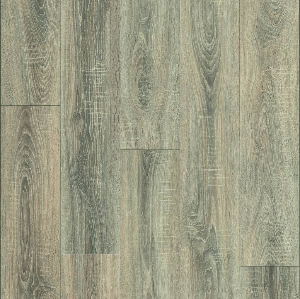 Close-up view of light grey and beige Alberta Laminate flooring with a natural pattern.