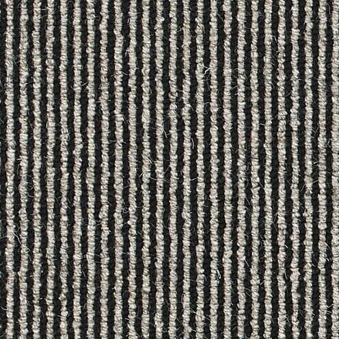 Striped textured carpet in black and gray.