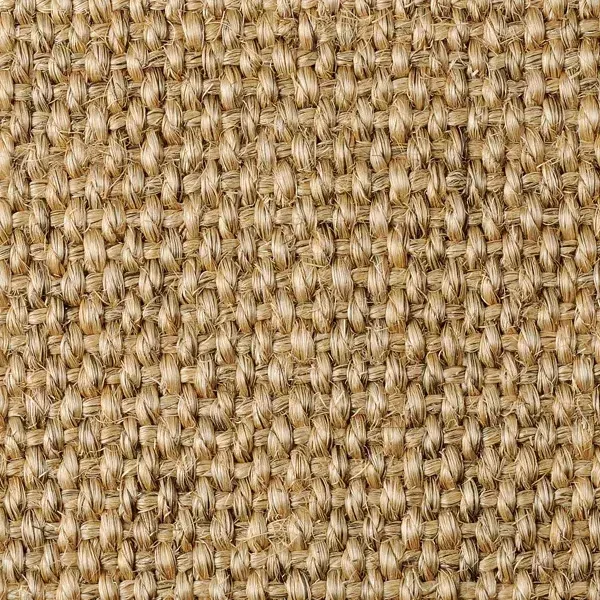 A close-up view of woven beige fabric, showcasing a textured pattern of interlaced fibers.